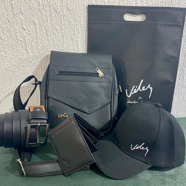 1.Kit de Vélez Cuero – Bandolera + Correa + Billetera + Gorra