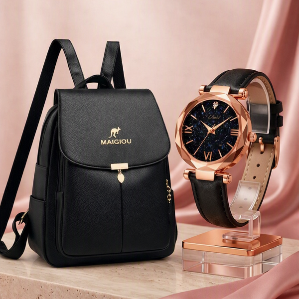 4. Combo de Bolso de Morral de cuero+Reloj