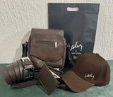 1.Kit de Vélez Cuero – Bandolera + Correa + Billetera + Gorra
