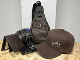 2. Kit de Vélez Cuero  –  Bolso de pecho Dacota + Correa + Billetera + Gorra