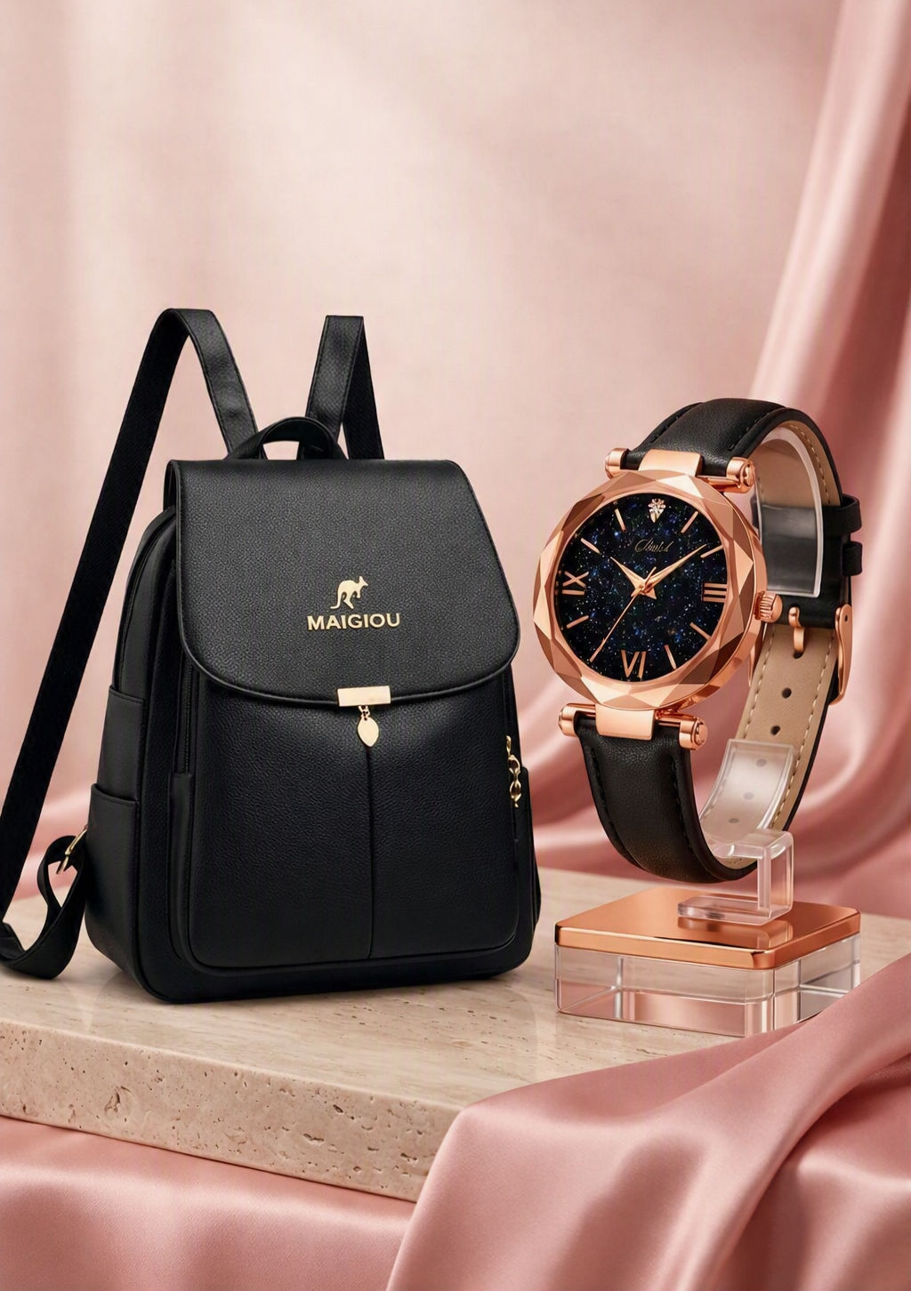 4. Combo de Bolso de Morral de cuero+Reloj